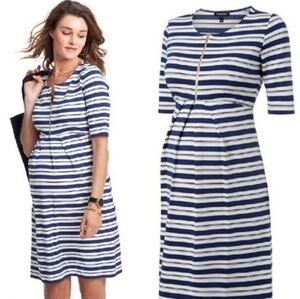 Isabella Oliver Beaumont Navy White Striped Maternity Dress Zip Front, Sz 3 US 8